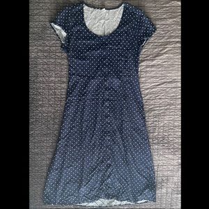 Navy + White Polka Dot Midi Dress